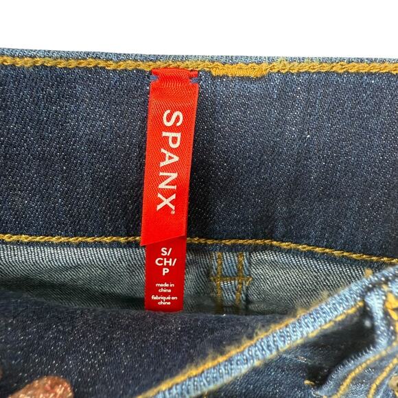 SPANX Flare Midnight Shade Jeans Pull On Stretch Size S Slimming Tummy Control - Picture 6 of 9